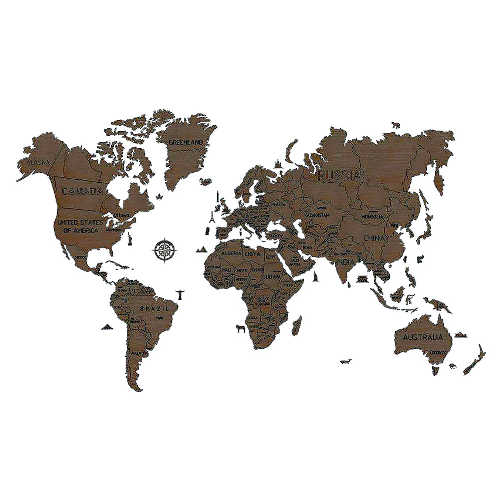 3D Wall Wooden World Map